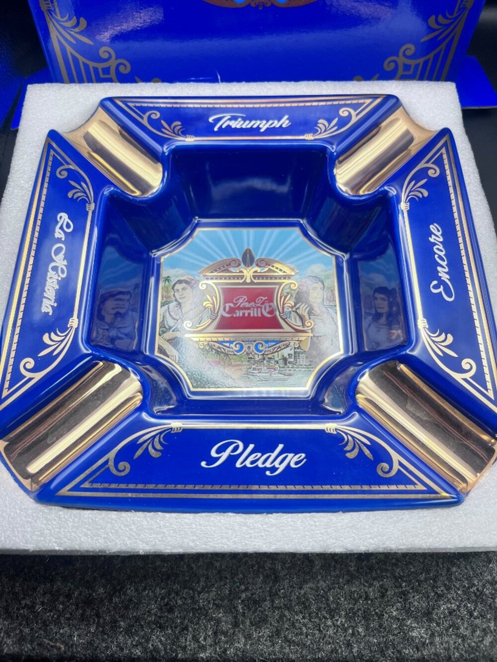 E.P. Carrillo Triumph Blue Porcelain Cigar Ashtray